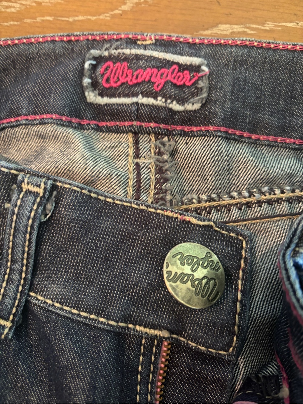 Wrangler Indigo Denim with Pink Contrast Stitching